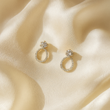 18K White Gold-Plated Crystal Oval Drop Earrings for Women