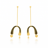 18K Gold-Plated Semi-Circular Textured Dangle Design Long Earrings for Women