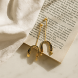18K Gold-Plated Semi-Circular Textured Dangle Design Long Earrings for Women