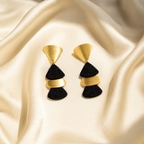18K Gold-Plated Black Textured Drop Dangle Earrings for Women