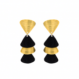 18K Gold-Plated Black Textured Drop Dangle Earrings for Women