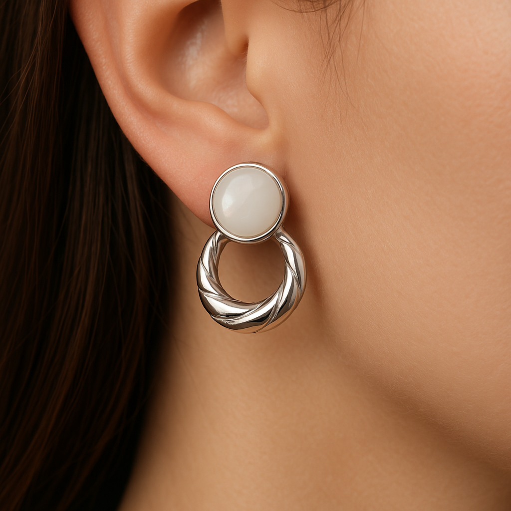 Round Pearl Stud with Hoop Dangler Earrings for Women