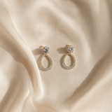 18K White Gold-Plated Crystal Oval Drop Earrings for Women