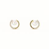 Silver Plated Round Pearl Stud Earrings for Women