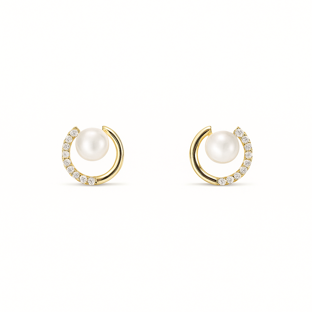 Silver Plated Round Pearl Stud Earrings for Women