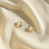 Silver Plated Round Pearl Stud Earrings for Women