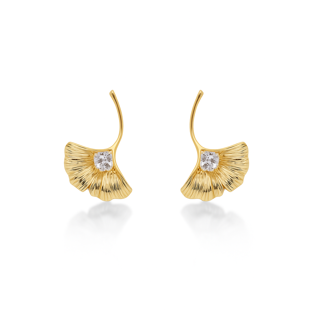 18K Gold-Plated Fan Shape Drop Earrings for Women, Girls