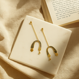 18K Gold-Plated Semi-Circular Textured Dangle Design Long Earrings for Women