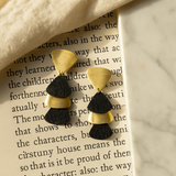 18K Gold-Plated Black Textured Drop Dangle Earrings for Women