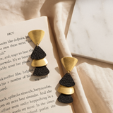 18K Gold-Plated Black Textured Drop Dangle Earrings for Women