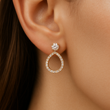 18K White Gold-Plated Crystal Oval Drop Earrings for Women