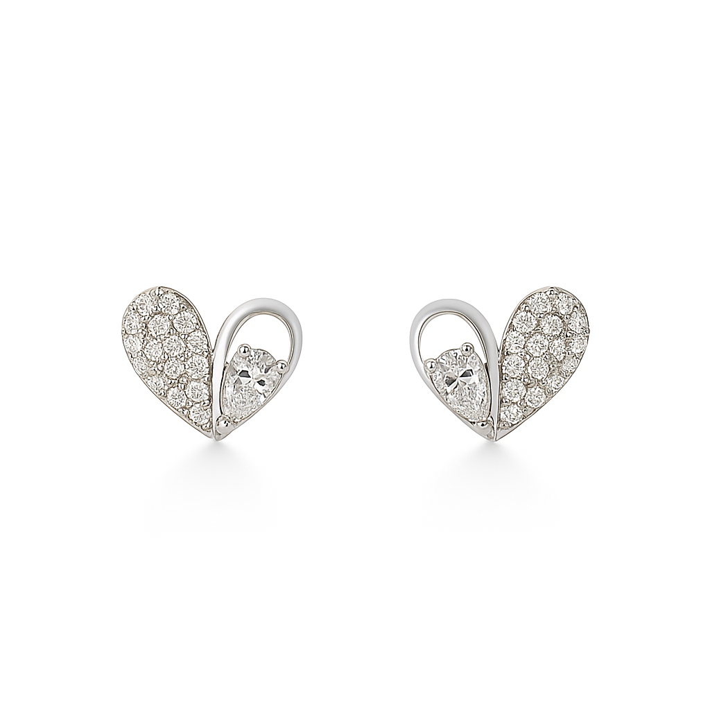 Silver Plated Heart Shaped Crystal Stud Earrings for Women