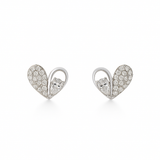 Silver Plated Heart Shaped Crystal Stud Earrings for Women