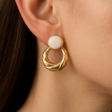 Round Pearl Stud with Hoop Dangler Earrings for Women
